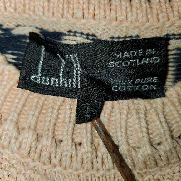 Vintage Dunhill Black Cream Geometric Sweater Textured Knit Scotland Large - Picture 6 of 10